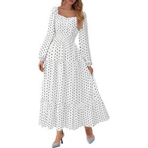 BTFBM Long Sleeve Dress for Women 2025 Fall Boho Floral Square Neck Casual Flowy A-Line Long Wedding Guest Maxi Dresses