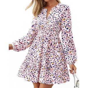 BTFBM Long Sleeve Dress for Women 2026 Spring Summer Mini Elastic Waist Floral Boho Beach Vacation Wedding Guest Dresses(Floral Purple Red)