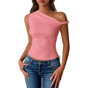 BTFBM Off The Shoulder Tops for Women 2026 Cute Summer Casual Sleeveless Slim Fit y2k Spring Outfits Going Out Tank Top(Pink)