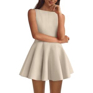 BTFBM Spring Dresses for Women 2026 Elegant Classy A Line Casual Graduation Business Work Party Cocktail Short Dress(Beige)