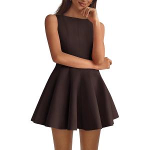 BTFBM Spring Dresses for Women 2026 Elegant Classy A Line Casual Graduation Business Work Party Cocktail Short Dress(Brown)