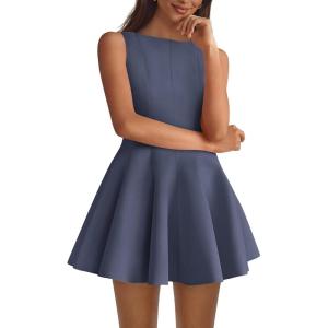 BTFBM Spring Dresses for Women 2026 Elegant Classy A Line Casual Graduation Business Work Party Cocktail Short Dress(Grey Blue)