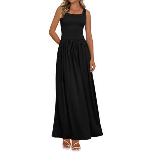 BTFBM Summer Dresses for Women 2026 Maxi Casual Square Neck Flowy Long Sundress Spring Wedding Guest Cocktail Dress(Black)