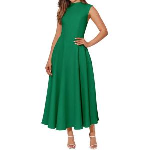 BTFBM Summer Dresses for Women 2026 Mock Neck Sleeveless High Waist Flowy A Line Maxi Cocktail Dress Wedding Guest(Green)