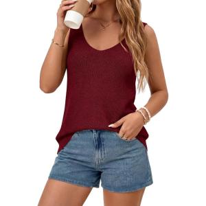 BTFBM Sweater Vest Women 2026 Spring Summer Sleeveless V Neck Ribbed Knit Basic Loose Fit Tank Tops Vacation Outfits(Burgundy)