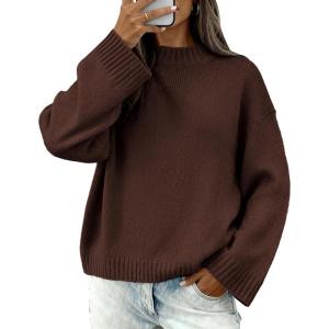 BTFBM Sweaters for Women 2025 Casual Crewneck Long Sleeve Loose Ribbed Knit Pullover Sweater Winter Clothes Fall Outfits(Brown)