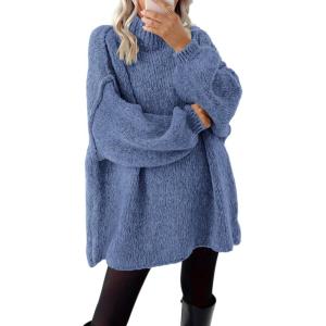 BTFBM Sweaters for Women Fall 2026 Long Sleeve Mock Neck Cable Knit Oversized Sweater Pullover Tops Thick Winter Clothes(Blue)