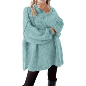 BTFBM Sweaters for Women Fall 2026 Long Sleeve Mock Neck Cable Knit Oversized Sweater Pullover Tops Thick Winter Clothes(Bright Lake Blue)