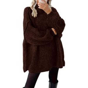 BTFBM Sweaters for Women Fall 2026 Long Sleeve Mock Neck Cable Knit Oversized Sweater Pullover Tops Thick Winter Clothes(Brown)