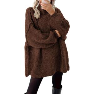 BTFBM Sweaters for Women Fall 2026 Long Sleeve Mock Neck Cable Knit Oversized Sweater Pullover Tops Thick Winter Clothes(Coffee)