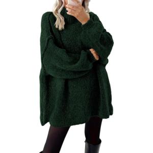 BTFBM Sweaters for Women Fall 2026 Long Sleeve Mock Neck Cable Knit Oversized Sweater Pullover Tops Thick Winter Clothes(Dark Green)