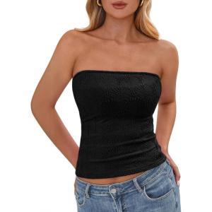 BTFBM Tube Tops for Women Spring Summer 2026 Backless Fitted Floral Embroidery Going Out Bandeau Top Beach Vacation(Black)