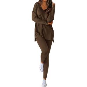 BTFBM Two Piece Sets for Women 2025 Casual Lounge Set Matching Oversized Shirts Leggings Workout Airport Travel Outfits(Dark Brown)
