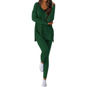 BTFBM Two Piece Sets for Women 2025 Casual Lounge Set Matching Oversized Shirts Leggings Workout Airport Travel Outfits(Dark Green)
