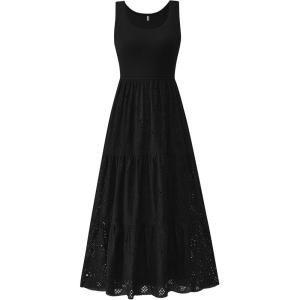 BTFBM Women Summer Eyelet Midi Dresses Casual Spring 2026 Sleeveless A Line Flowy Vacation Beach Wedding Guest Sun Dress(Black)