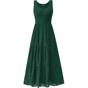 BTFBM Women Summer Eyelet Midi Dresses Casual Spring 2026 Sleeveless A Line Flowy Vacation Beach Wedding Guest Sun Dress(Dark Green)