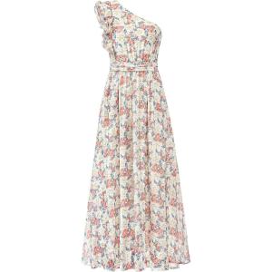 BTFBM Women Summer One Shoulder Floral Wedding Guest Dresses Sleeveless Smocked Ruffle Flowy Beach Vacation Maxi Dress(Floral Apricot)