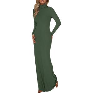 BTFBM Womens Dresses Long Sleeve Turtle Neck Stretchy Knit Long Maxi Semi Formal Party Fall Wedding Guest Dress 2025(Army Green)