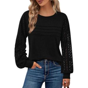BTFBM Women’s Long Sleeve Shirts Dressy Lace Fall Tops 2025 Trendy Business Casual T-Shirts Cute Work Outfits Blouses(Black)