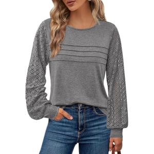 BTFBM Women’s Long Sleeve Shirts Dressy Lace Fall Tops 2025 Trendy Business Casual T-Shirts Cute Work Outfits Blouses(Grey)