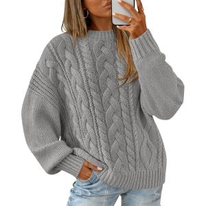 BTFBM Women’s Oversized Sweaters 2025 Batwing Long Sleeve Cable Knit Crewneck Pullover Tops Fall Outfits Winter Clothing(Grey)