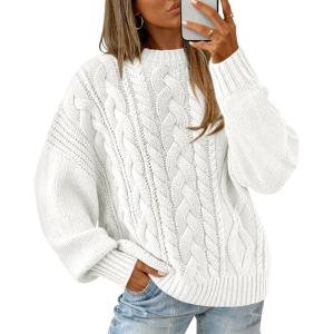 BTFBM Women’s Oversized Sweaters 2025 Batwing Long Sleeve Cable Knit Crewneck Pullover Tops Fall Outfits Winter Clothing(White)