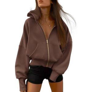 BTFBM Zip Up Hoodie Women Fall Fashion 2025 Trendy Long Sleeve Sweatshirt Fleece Jacket Y2K Hoodies Winter Clothing(Dark Coffee)