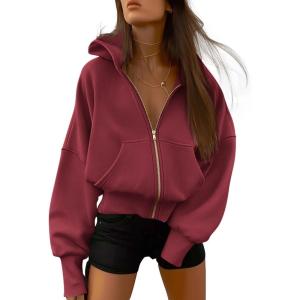 BTFBM Zip Up Hoodie Women Fall Fashion 2025 Trendy Long Sleeve Sweatshirt Fleece Jacket Y2K Hoodies Winter Clothing(Wine Red)