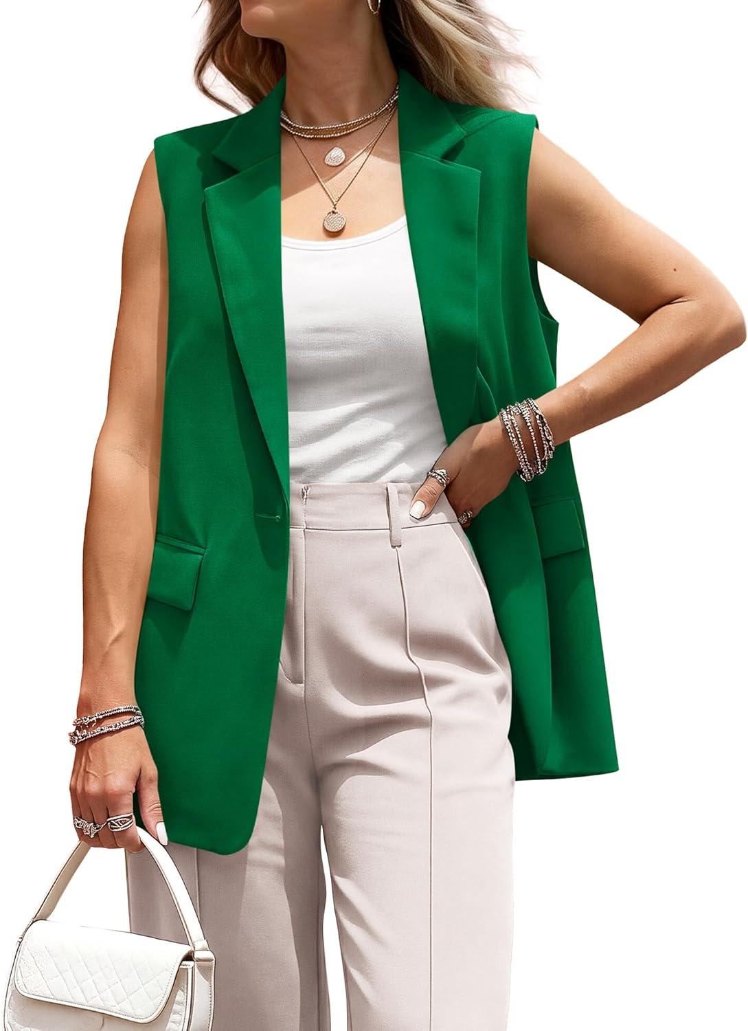 imageBTFBM Blazers For Women Open Front Button Loose Vest Tops For Women Work Business Casual Outfits Summer Fashion 2026Green