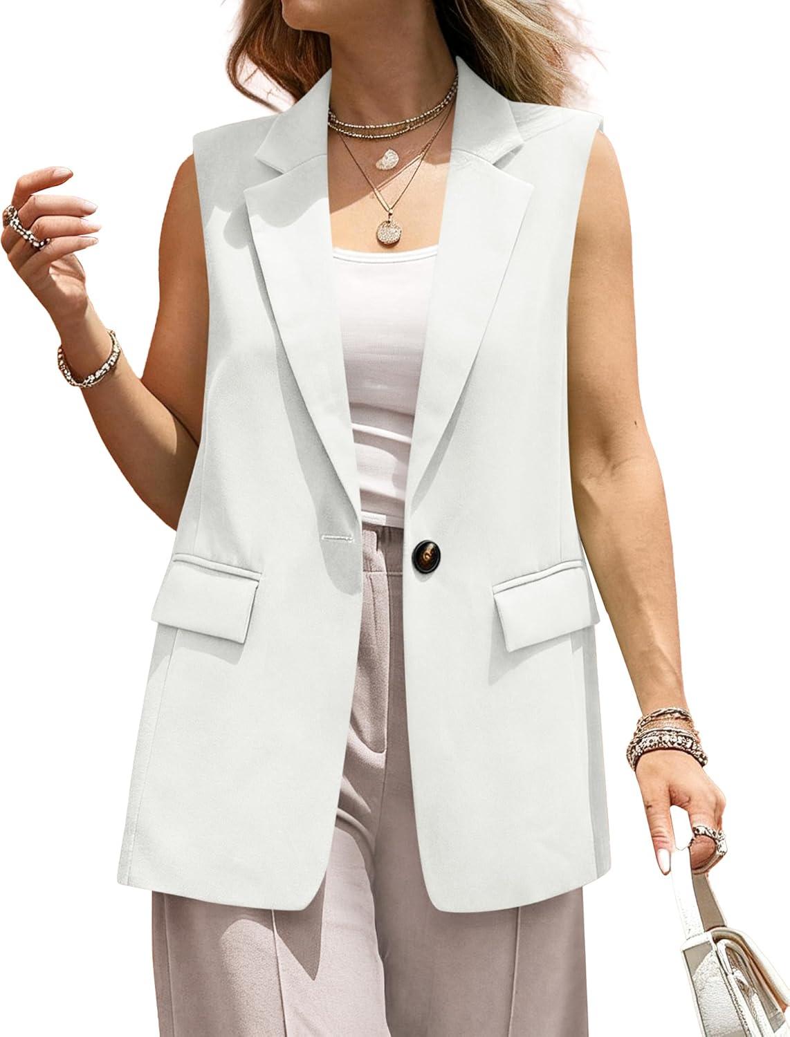 imageBTFBM Blazers For Women Open Front Button Loose Vest Tops For Women Work Business Casual Outfits Summer Fashion 2026White