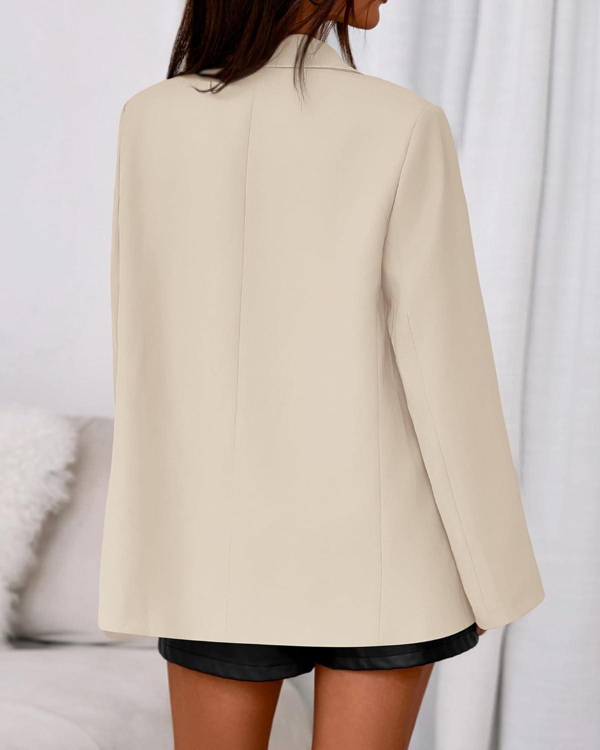 imageBTFBM Blazers for Women 2026 Spring Business Casual Clothes Open Front Oversized Winter Coats Work Office Suit JacketsBeige