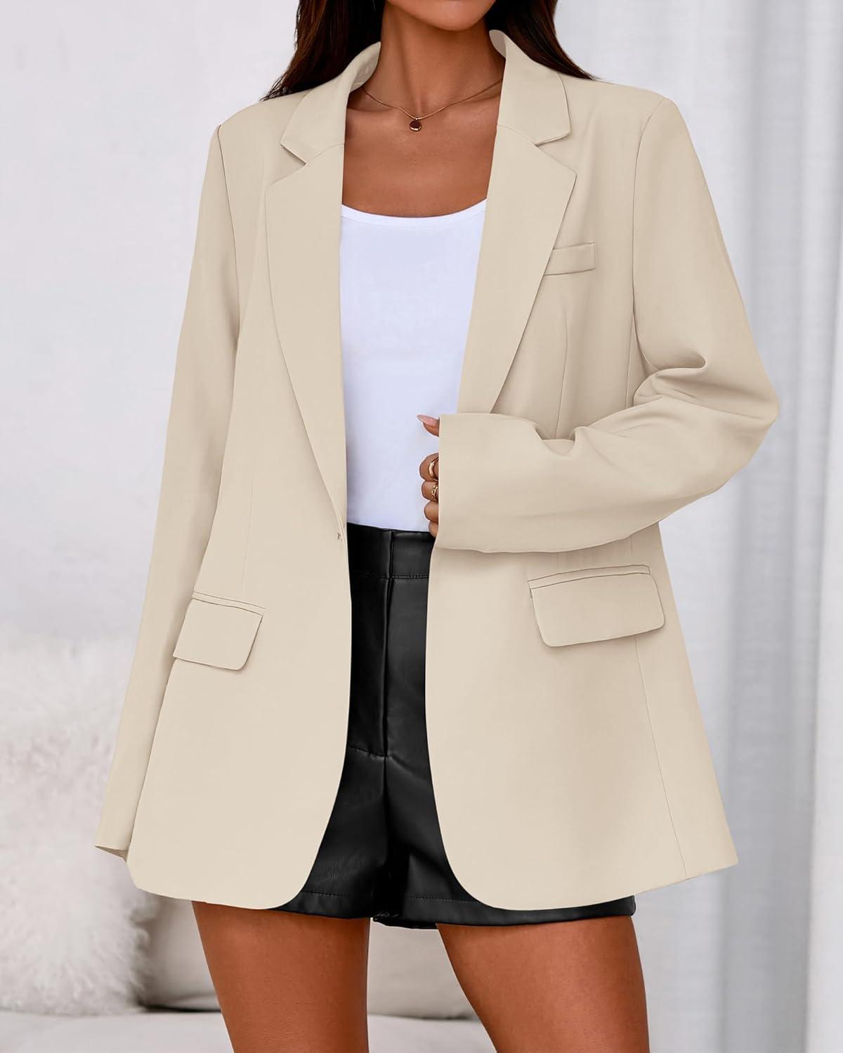 imageBTFBM Blazers for Women 2026 Spring Business Casual Clothes Open Front Oversized Winter Coats Work Office Suit JacketsBeige