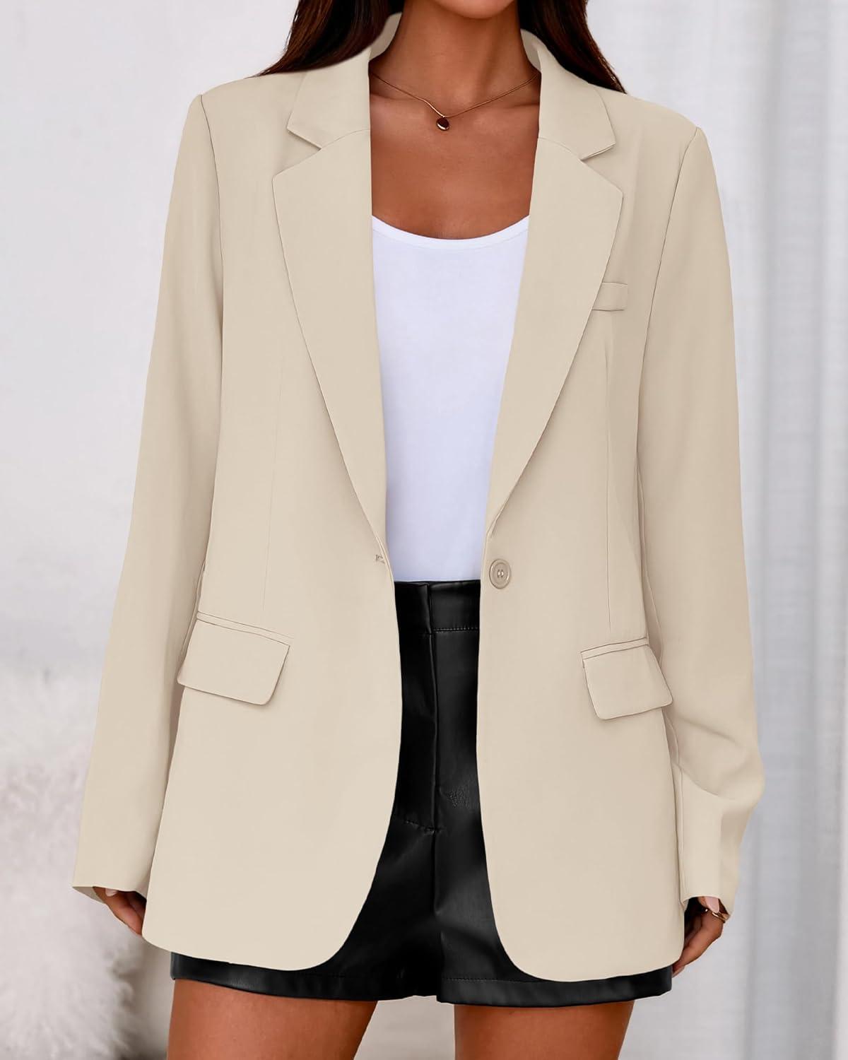 imageBTFBM Blazers for Women 2026 Spring Business Casual Clothes Open Front Oversized Winter Coats Work Office Suit JacketsBeige