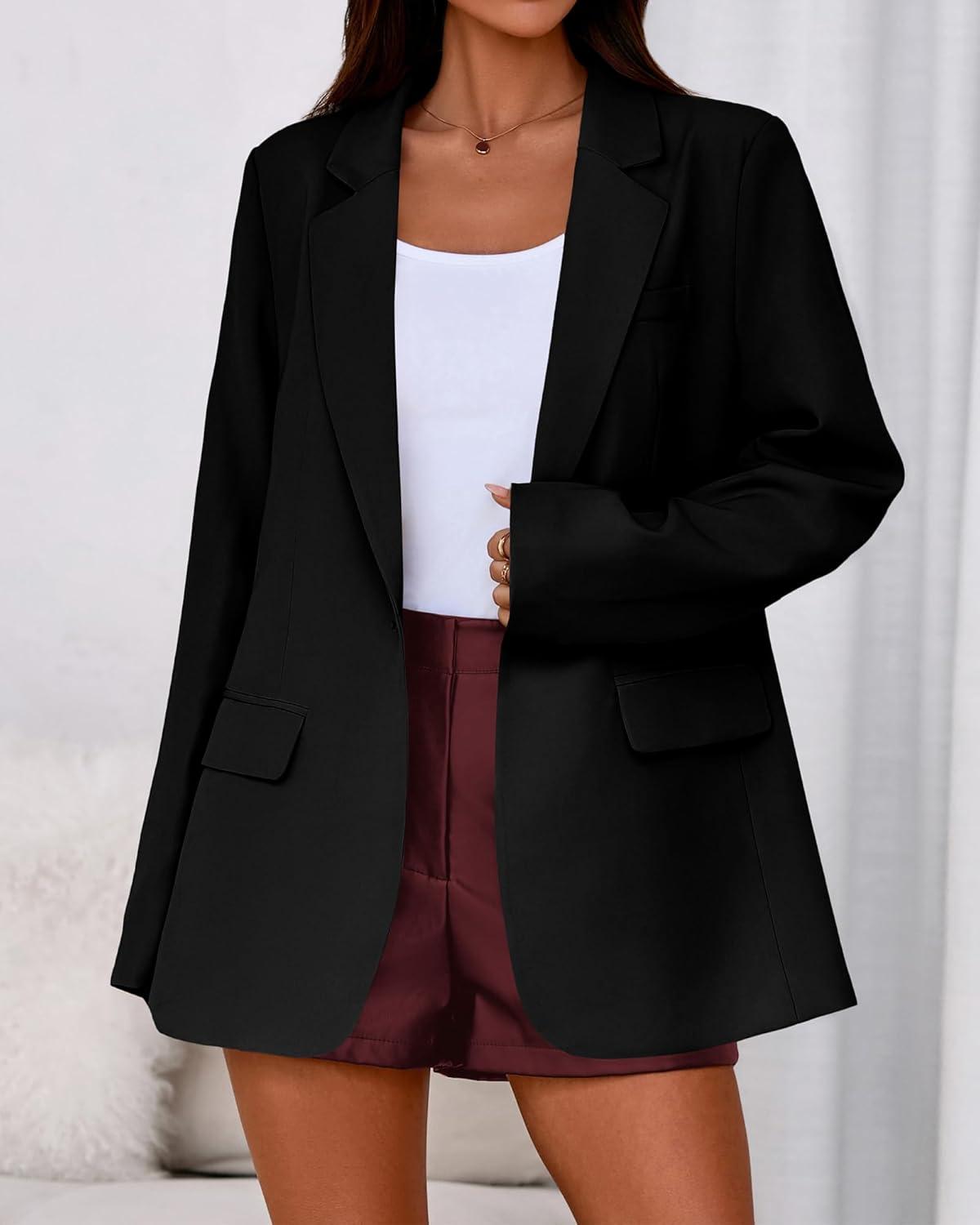 imageBTFBM Blazers for Women 2026 Spring Business Casual Clothes Open Front Oversized Winter Coats Work Office Suit JacketsBlack