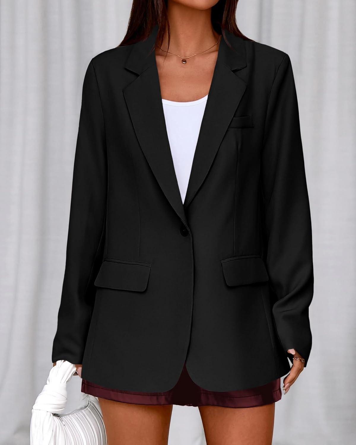 imageBTFBM Blazers for Women 2026 Spring Business Casual Clothes Open Front Oversized Winter Coats Work Office Suit JacketsBlack