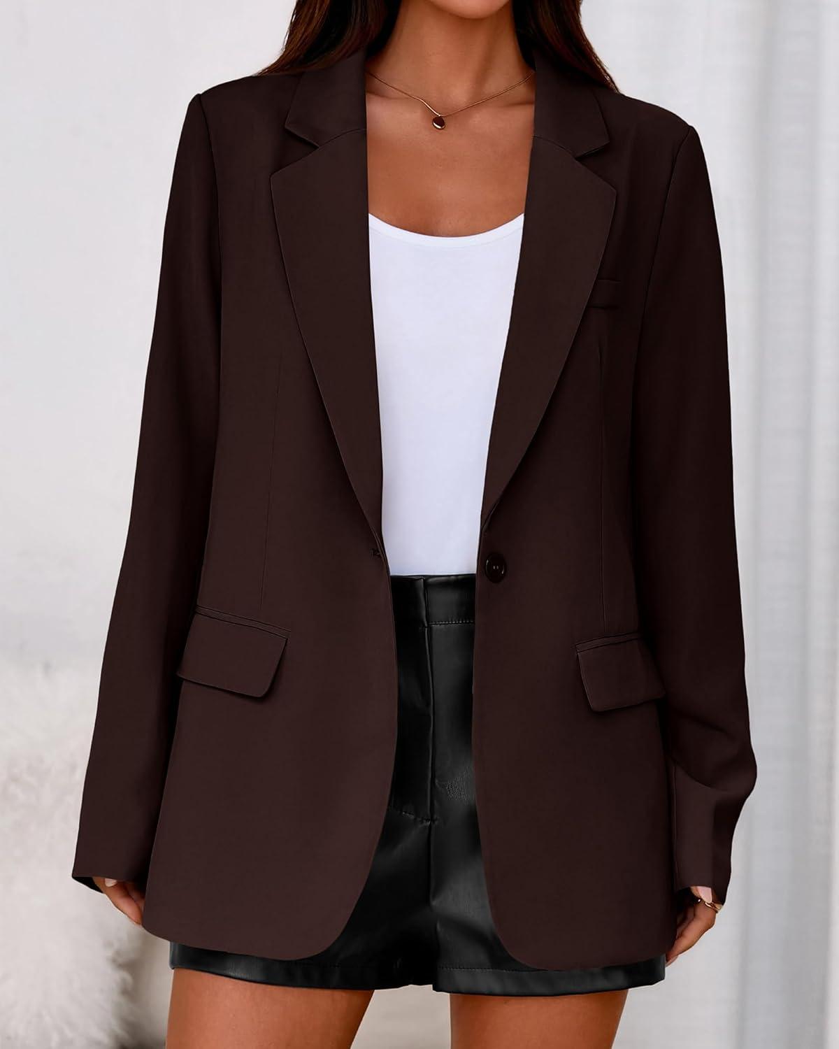imageBTFBM Blazers for Women 2026 Spring Business Casual Clothes Open Front Oversized Winter Coats Work Office Suit JacketsBrown