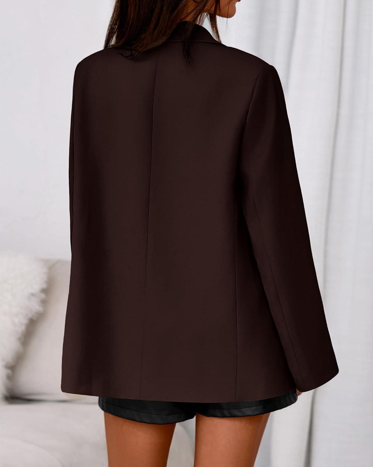 imageBTFBM Blazers for Women 2026 Spring Business Casual Clothes Open Front Oversized Winter Coats Work Office Suit JacketsBrown