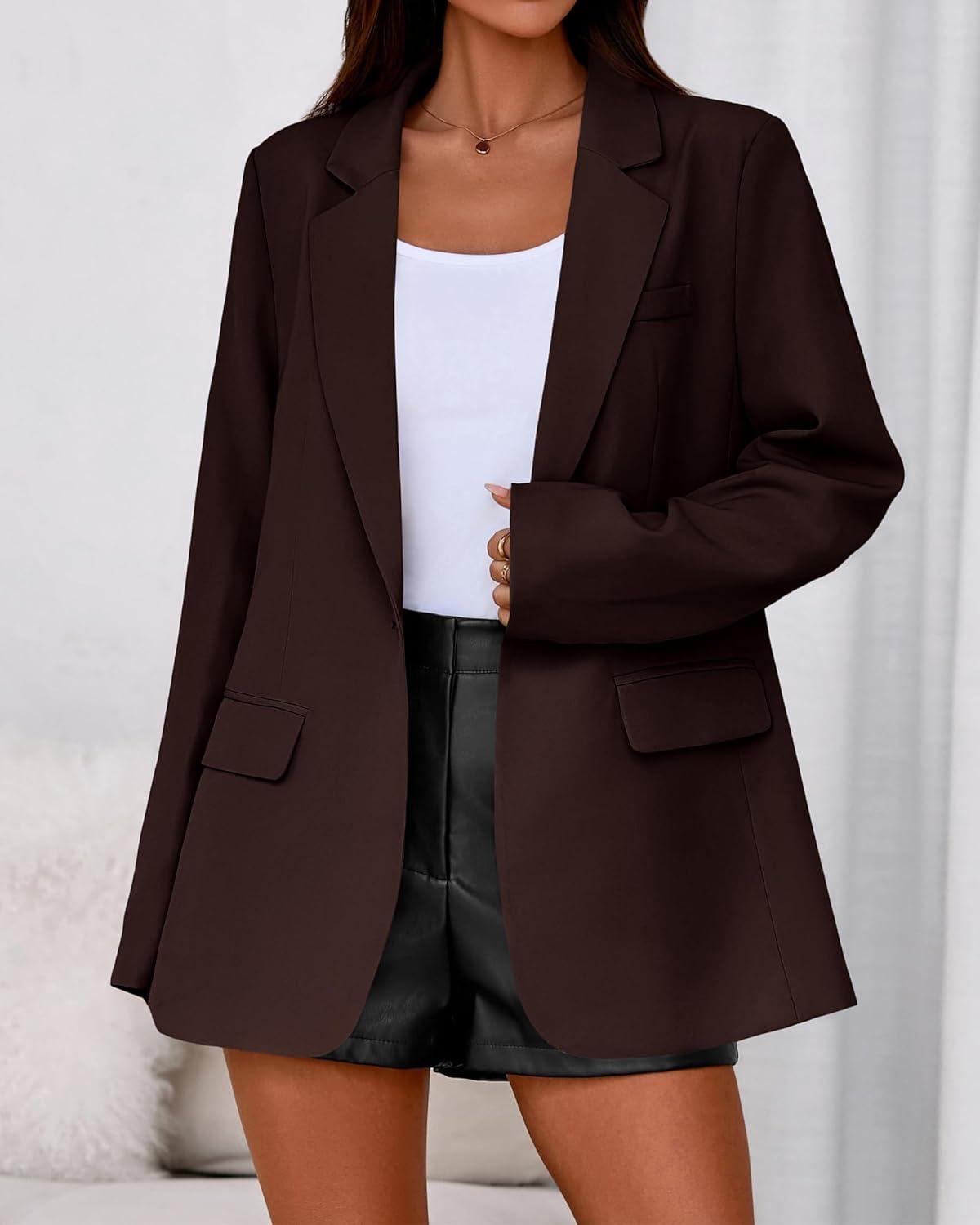 imageBTFBM Blazers for Women 2026 Spring Business Casual Clothes Open Front Oversized Winter Coats Work Office Suit JacketsBrown