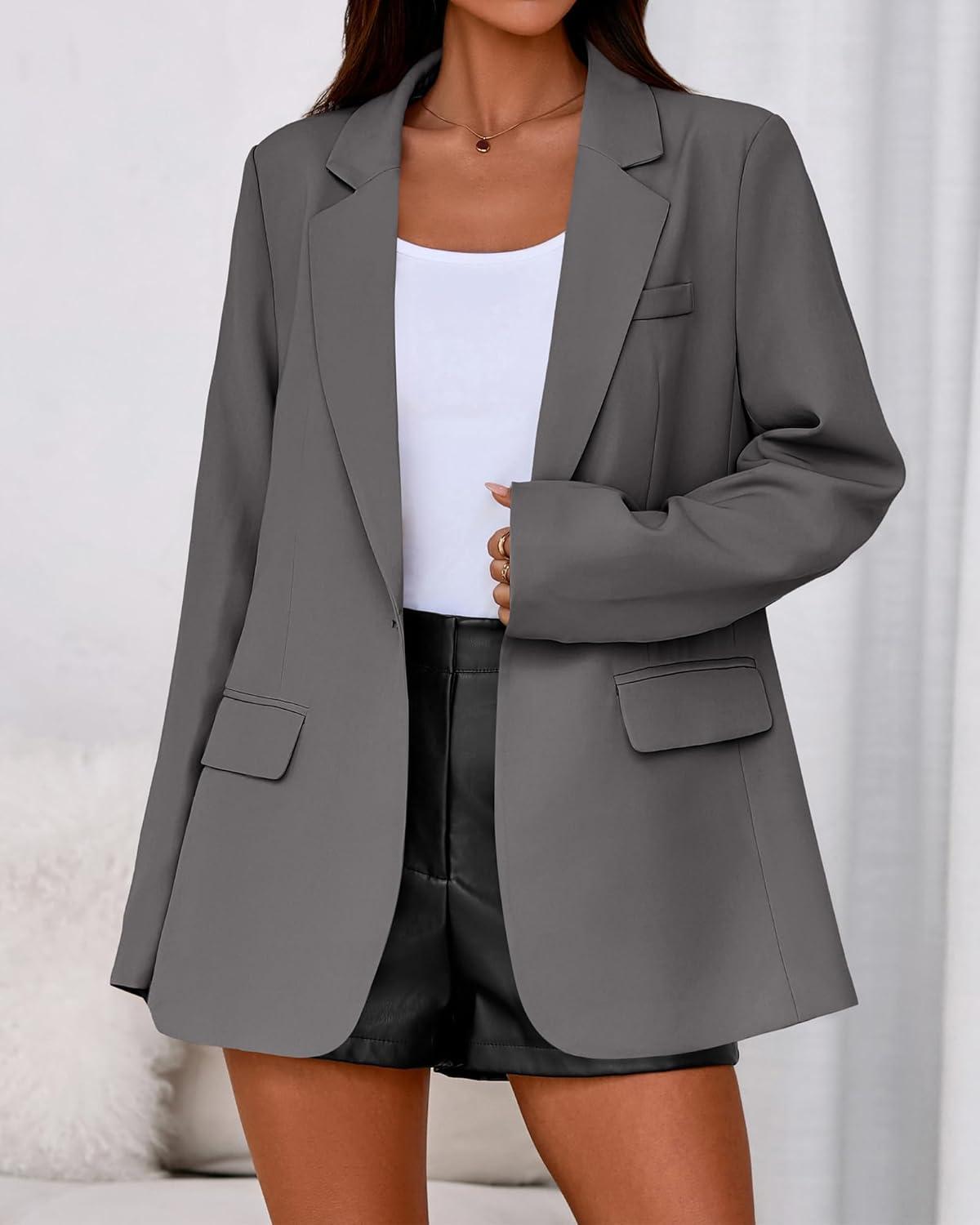 imageBTFBM Blazers for Women 2026 Spring Business Casual Clothes Open Front Oversized Winter Coats Work Office Suit JacketsGrey