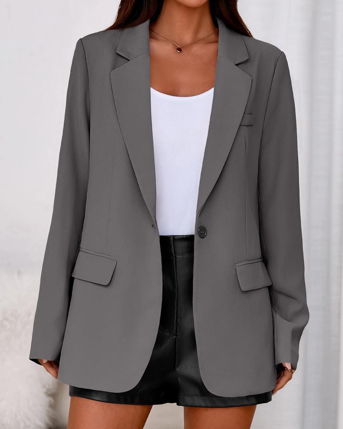 imageBTFBM Blazers for Women 2026 Spring Business Casual Clothes Open Front Oversized Winter Coats Work Office Suit JacketsGrey