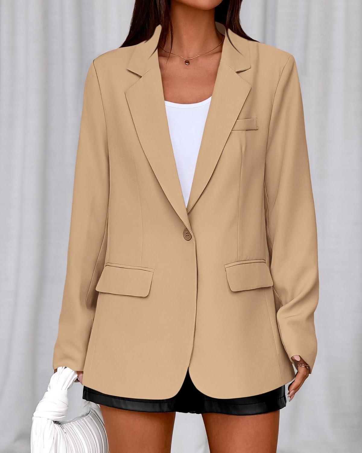 imageBTFBM Blazers for Women 2026 Spring Business Casual Clothes Open Front Oversized Winter Coats Work Office Suit JacketsKhaki
