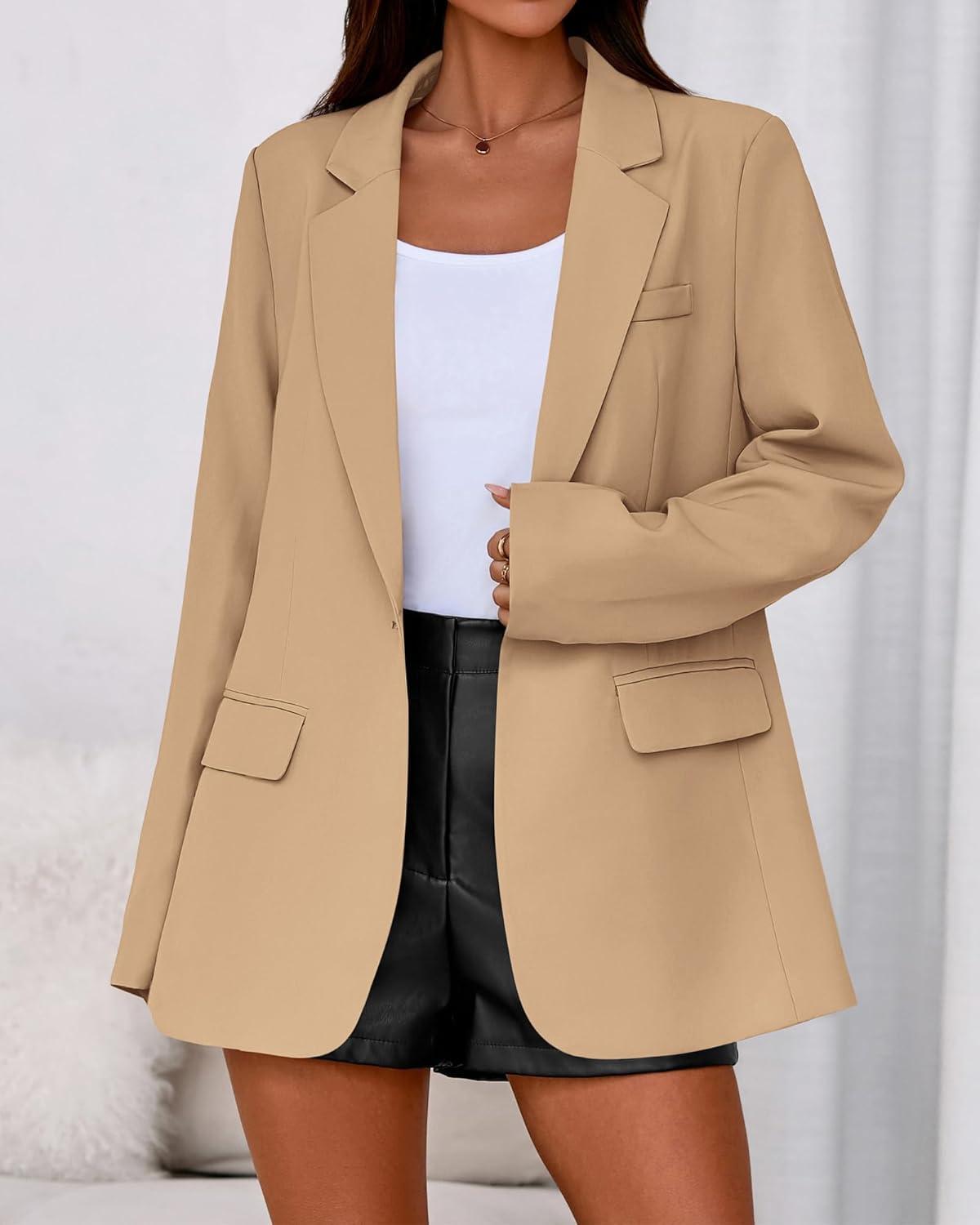 imageBTFBM Blazers for Women 2026 Spring Business Casual Clothes Open Front Oversized Winter Coats Work Office Suit JacketsKhaki