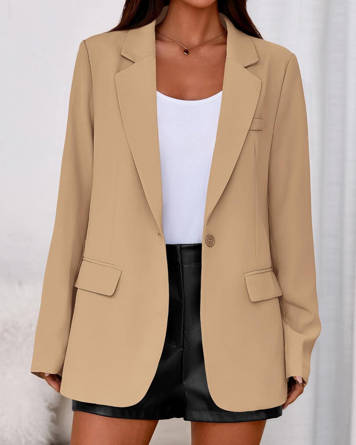 imageBTFBM Blazers for Women 2026 Spring Business Casual Clothes Open Front Oversized Winter Coats Work Office Suit JacketsKhaki