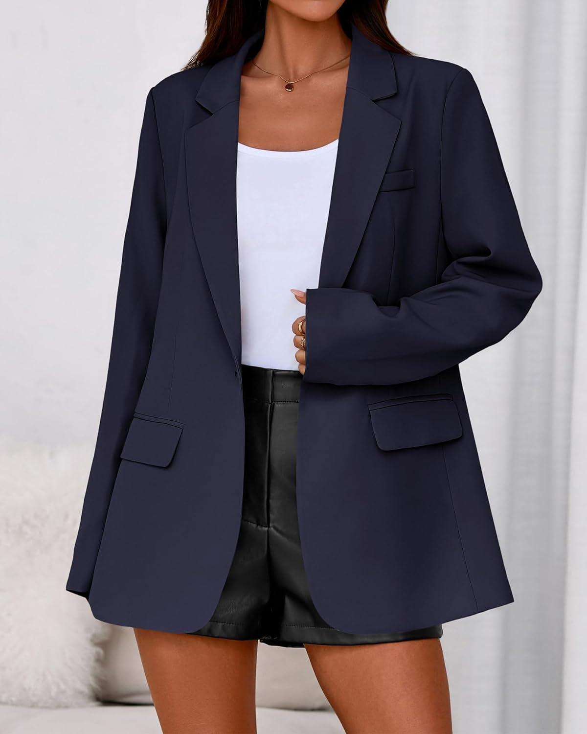 imageBTFBM Blazers for Women 2026 Spring Business Casual Clothes Open Front Oversized Winter Coats Work Office Suit JacketsNavy Blue