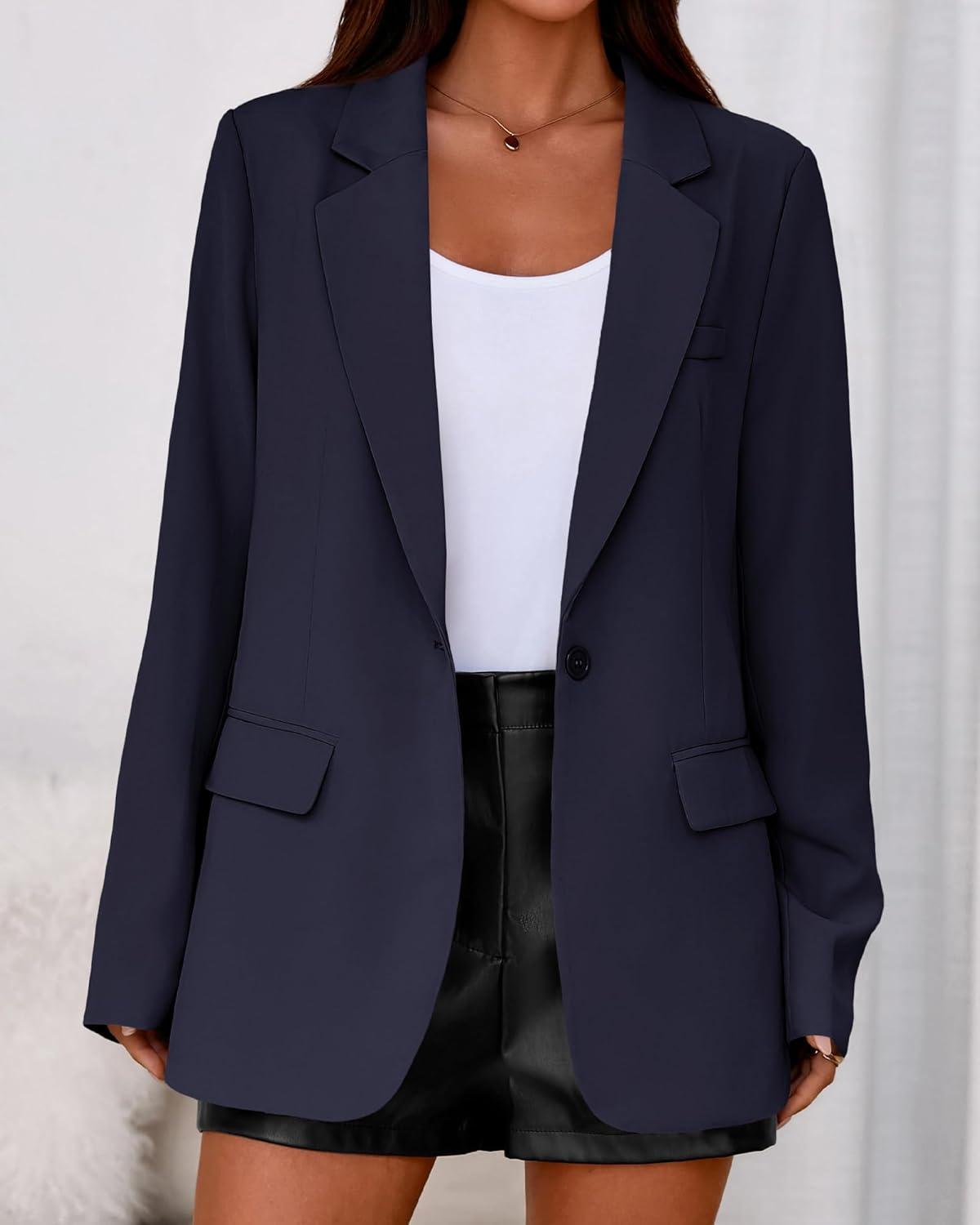 imageBTFBM Blazers for Women 2026 Spring Business Casual Clothes Open Front Oversized Winter Coats Work Office Suit JacketsNavy Blue