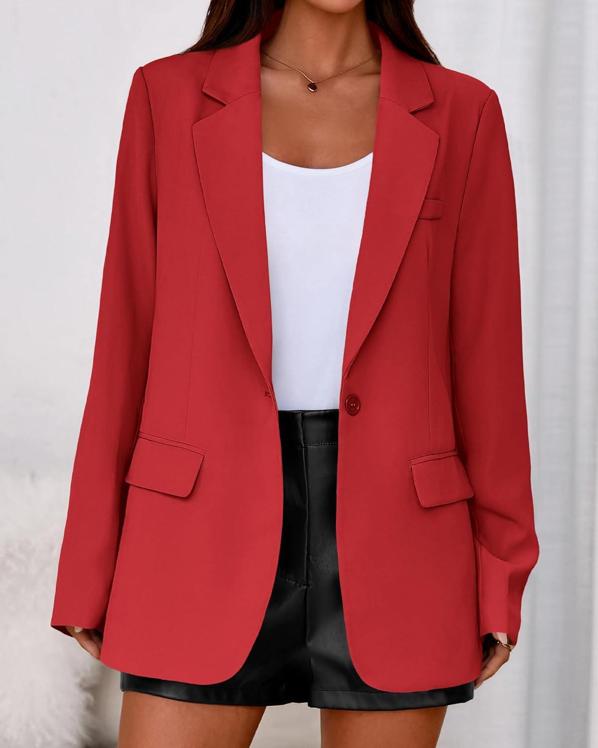 imageBTFBM Blazers for Women 2026 Spring Business Casual Clothes Open Front Oversized Winter Coats Work Office Suit JacketsRed