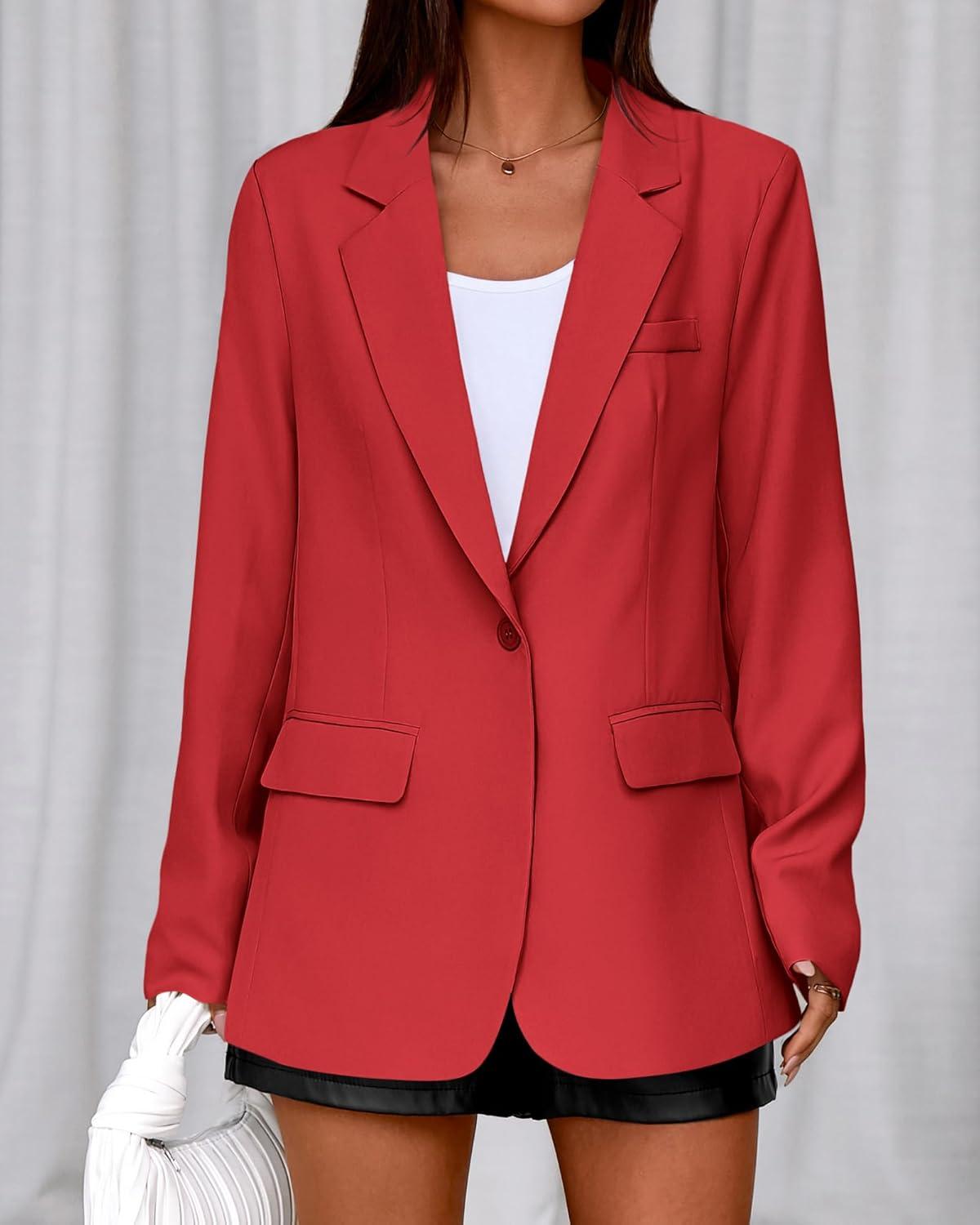 imageBTFBM Blazers for Women 2026 Spring Business Casual Clothes Open Front Oversized Winter Coats Work Office Suit JacketsRed