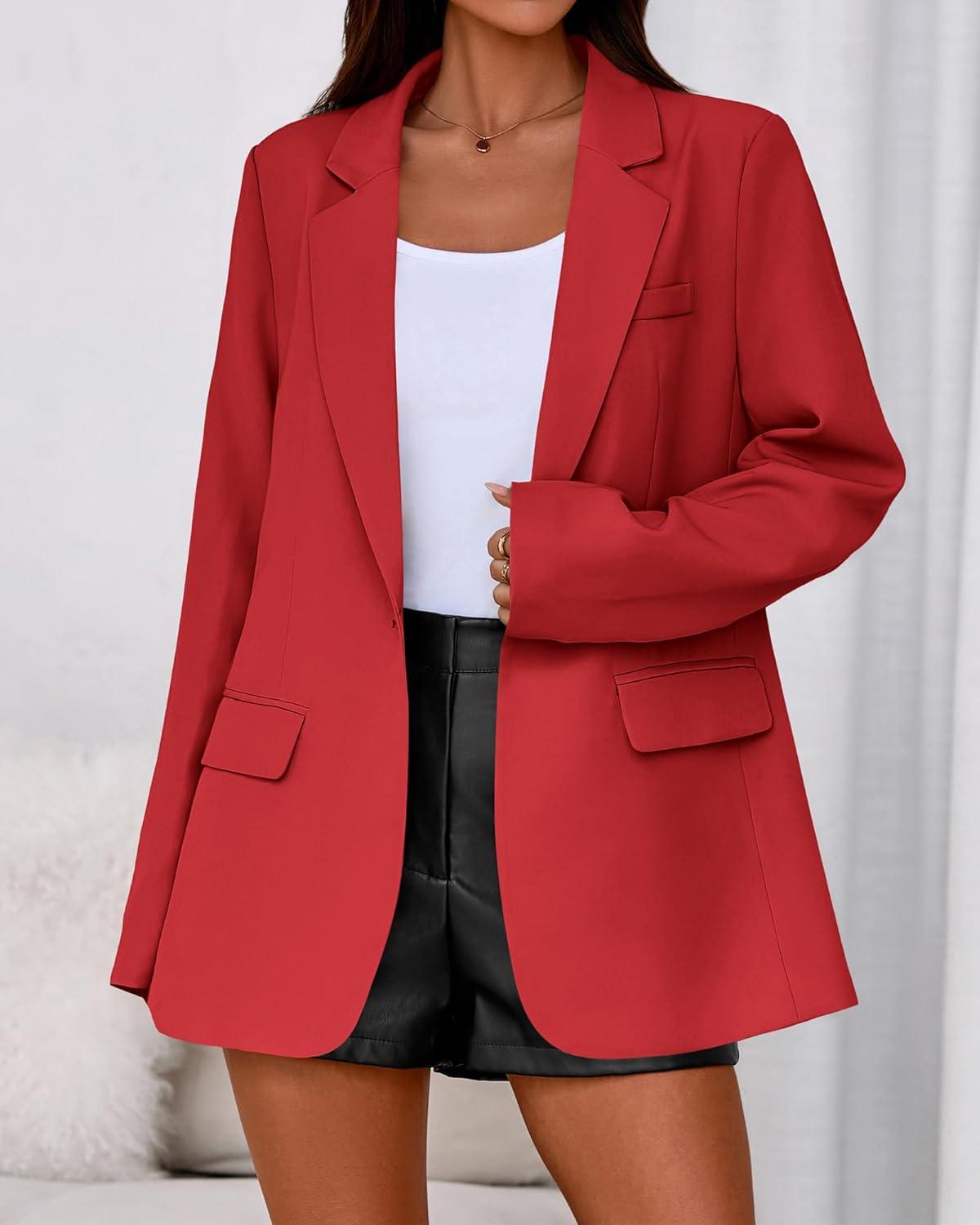 imageBTFBM Blazers for Women 2026 Spring Business Casual Clothes Open Front Oversized Winter Coats Work Office Suit JacketsRed