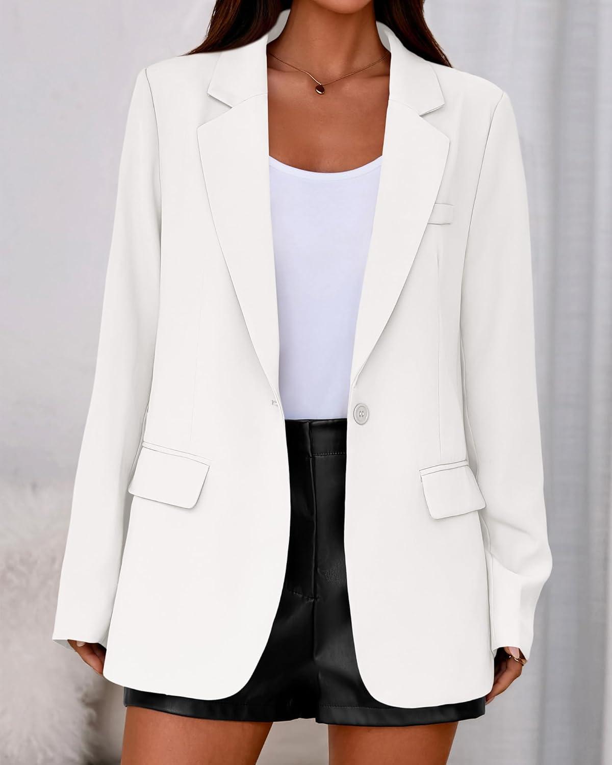 imageBTFBM Blazers for Women 2026 Spring Business Casual Clothes Open Front Oversized Winter Coats Work Office Suit JacketsWhite