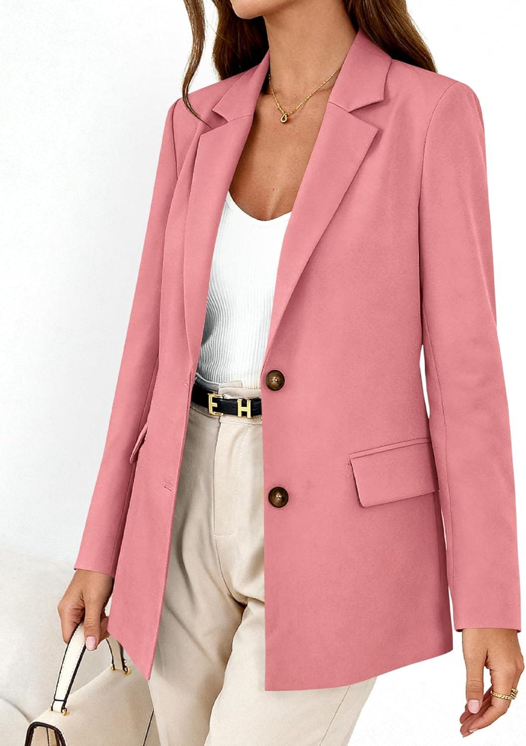 imageBTFBM Blazers for Women Business Casual 2025 Fall Clothes Lapel Open Front Winter Coats Work Office Suit Jackets BlazerDusty Pink